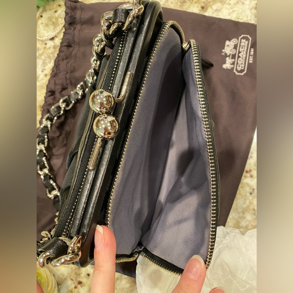 Chanel like 🌟 COACH Black Parker Kiss Lock Jacquard w/Leather Trim Shoulder Bag - Picture 9 of 12